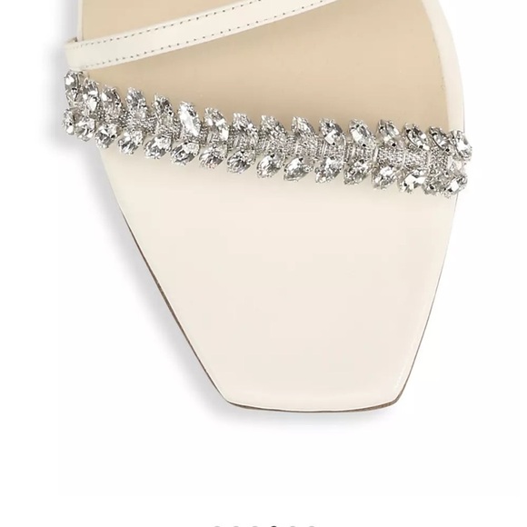 NWT JIMMY CHOO Maesie Embellished Leather Sandals Cream Ecru White Crystal - 5 - Picture 4 of 14